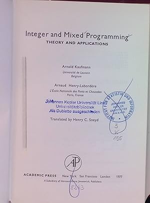 Seller image for Integer and Mixed Programming: Theory and Applications Mathematics in Science & Engineering, vol. 137 for sale by books4less (Versandantiquariat Petra Gros GmbH & Co. KG)