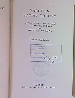 Seller image for Value in Social Theory.A Selection of Essays on Methohology. International Library of Society. for sale by books4less (Versandantiquariat Petra Gros GmbH & Co. KG)