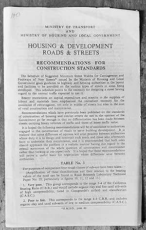 Imagen del vendedor de HOUSING & DEVELOPMENT RECOMMENDATIONS FOR CONSTRUCTION STANDARDS a la venta por Shore Books