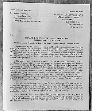 Seller image for Sewage Disposal For Small Groups ZOf Existing Or New Houses 5th August, 1953 Circular No. 45/53 for sale by Shore Books