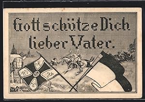 Immagine del venditore per Ansichtskarte Gott schtze Dich lieber Vater, Kavallerie im Gefecht, Fahnen venduto da Bartko-Reher