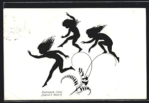 Seller image for Knstler-Ansichtskarte Diefenbach: Gttl. Jugend I. Bl. 17, Kinder in Bewegung auf einer Ranke, Schattenbild for sale by Bartko-Reher
