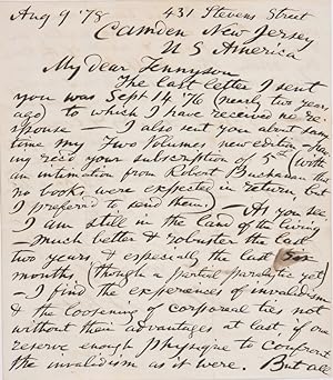 Seller image for Autograph letter signed to Alfred, Lord Tennyson for sale by 19th Century Rare Book & Photograph Shop