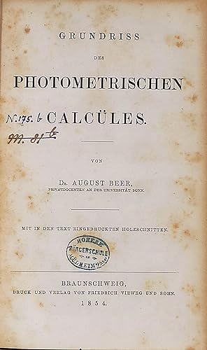 Bild des Verkufers fr Grunriss des photometrischen Calcles. zum Verkauf von Antiquariat Franz Siegle