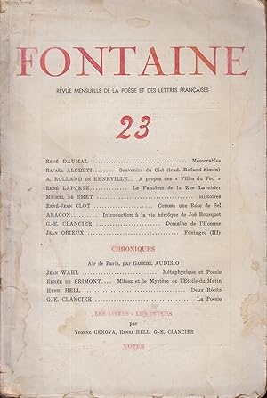 Bild des Verkufers fr Fontaine Revue mensuelle de la posie et des lettres franaises n23 zum Verkauf von PRISCA