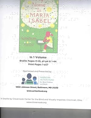 Bild des Verkufers fr My Name is Maria Isabel (Braille Edition) zum Verkauf von Wickham Books South