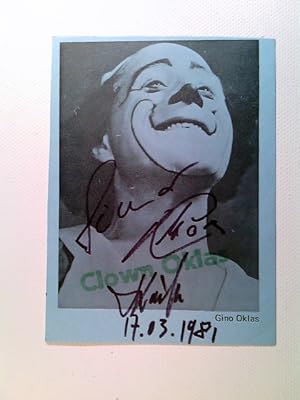 Zirkus, Clown Oklas, Gino Oklas, Original Autogramm, datiert 1981, Autogrammkarte