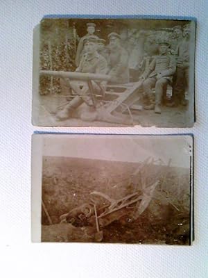 zerstörtes Geschütz, 2 Fotografien, WK 1, datiert Oktober 1916, Konvolut