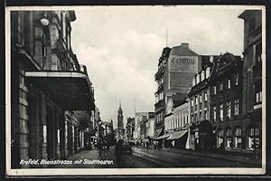 Ansichtskarte Krefeld, Rheinstrasse mit Stadttheater