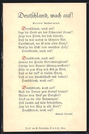 Ansichtskarte Lied und Gedicht Deutschland, wach auf!