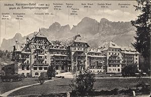 Bild des Verkufers fr Ansichtskarte / Postkarte Catinaccio Rosengarten Trentino Alto Adige Sdtirol, Karersee Hotel zum Verkauf von akpool GmbH