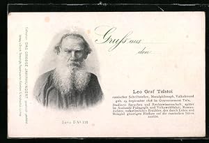 Bild des Verkufers fr Ansichtskarte Leo Graf Tolstoi, Russischer Schriftsteller, Geb. 1828 zum Verkauf von Bartko-Reher