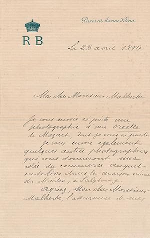 Roland Napoléon BONAPARTE lettre autographe signée botaniste géographe