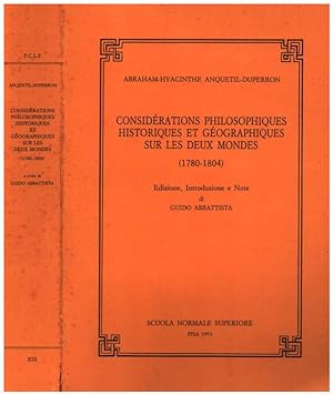 Bild des Verkufers fr Considrations philosophiques historiques et gographiques sur les deux mondes. (1780-1804) zum Verkauf von Biblioteca di Babele