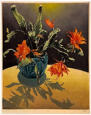 Orange Flowers in a Gray Vase