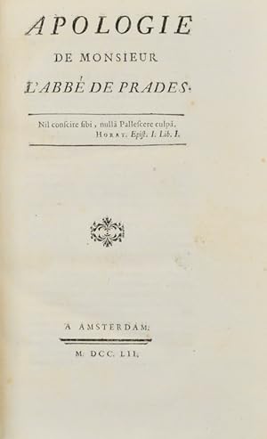 Seller image for Apologie de Monsieur l'Abb de Prades. for sale by Bonnefoi Livres Anciens