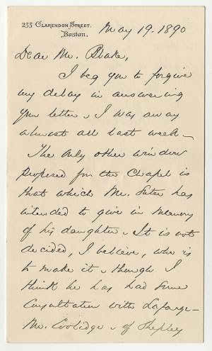 [Autograph Letter, Signed "Phillips Brooks"]