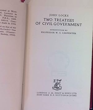 Seller image for Two Treatises of civil Government. Everymans Library, 751, Philosophy. for sale by books4less (Versandantiquariat Petra Gros GmbH & Co. KG)