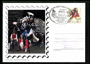 Ansichtskarte Rottweil, Traditioneller Rottweiler Federahannes, Briefmarkenausstellung 1983, Fasc...