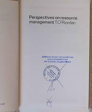 Imagen del vendedor de Perspectives on Resource Management. Pion monographs in spatial & environmental systems analysis. a la venta por books4less (Versandantiquariat Petra Gros GmbH & Co. KG)