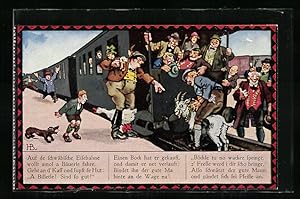 Bild des Verkufers fr Knstler-Ansichtskarte Hans Boettcher: Bauer bindet seinen Ziegenbock ans Zugende der schwbischen Eisenbahn zum Verkauf von Bartko-Reher