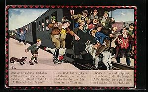 Bild des Verkufers fr Knstler-Ansichtskarte Hans Boettcher: Bauer bindet seinen Ziegenbock ans Zugende der schwbischen Eisenbahn zum Verkauf von Bartko-Reher