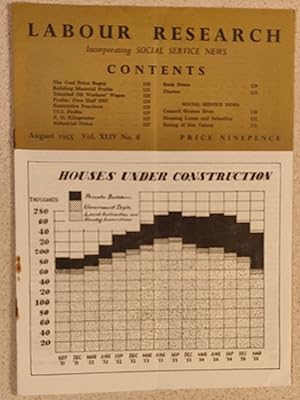 Imagen del vendedor de Labour Research August 1955 / Houses Under Construction/ The Coal Price Bogey / Building Material Profits / Trinidad Oil Workers' Wages / Restrictive Practices/ Social Service News - Council Houses Drop a la venta por Shore Books