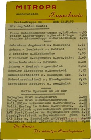 Mitropa Aschersleben - Tageskarte 31.5.63,