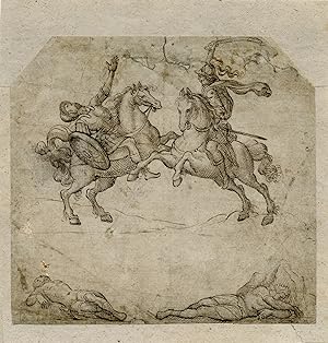 Mythological combat scene with Roman soldiers on horseback