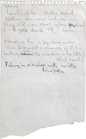 Seller image for Handwritten Lyrics of Lovely Rita, Meter Maid for sale by Biblioctopus