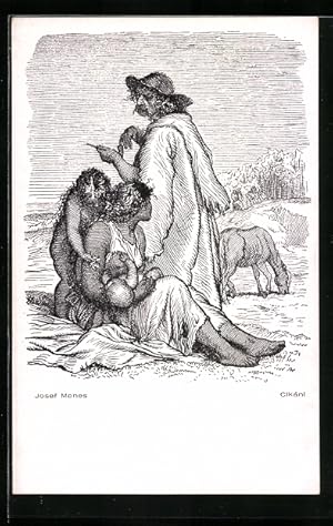Seller image for Knstler-Ansichtskarte sign. Josef Manes: Mutter mit Baby auf einem Feld for sale by Bartko-Reher