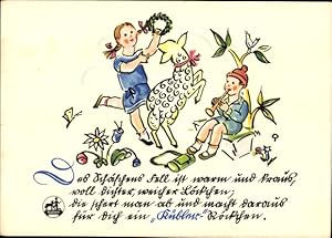 Bild des Verkufers fr Knstler Ansichtskarte / Postkarte Reklame Kbler Wolle, Schaf, Kinder zum Verkauf von akpool GmbH