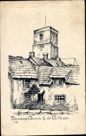 Künstler Ansichtskarte / Postkarte Swanage Dorset England, Church und Old Cottages