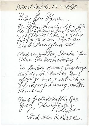 Brief an Peter M. Lynen. [Autograf, signierter Brief / autograph, signed letter].