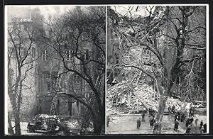 Ansichtskarte Stuttgart, Brand des Alten Schlosses 1931, Vor und nach der Einsturzkatastrophe