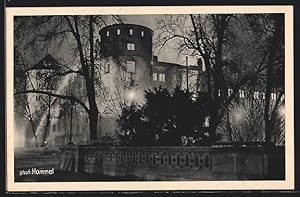 Ansichtskarte Stuttgart, Brand des Stuttgarter Alten Schlosses, Das brennende Schloss bei Nacht