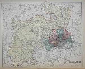 Antique Map MIDDLESEX, LONDON, George Philip Original c1870