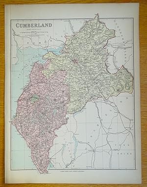 Antique Map CUMBERLAND, CUMBRIA, Edward Weller Original c1870