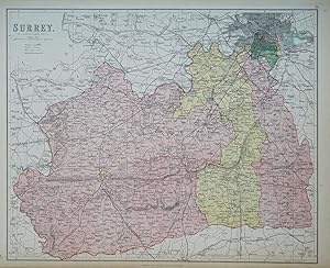 Antique Map SURREY, John Bartholomew Original c1870