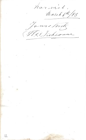 Imagen del vendedor de [ The Tichborne Claimant : the soi-disant Sir Roger Charles Doughty-Tichborne, held to be an imposter named Arthur Orton.] Signed Autograph inscription as  R. C. D. Tichborne , with Signed Autograph inscription by Major-General Arthur Phelps. a la venta por Richard M. Ford Ltd