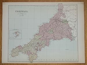 Antique Map CORNWALL, John Bartholomew Original c1870