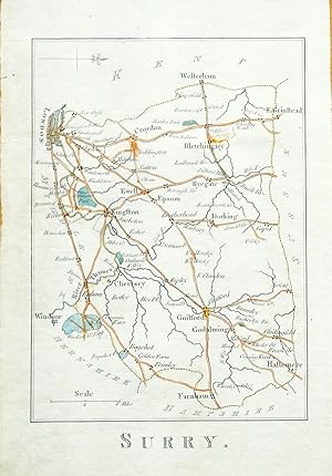 Antique Map SURREY & LONDON Butters Hand Coloured Miniature 1803