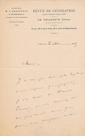 Ludovic DRAPEYRON géographe lettre autographe signée