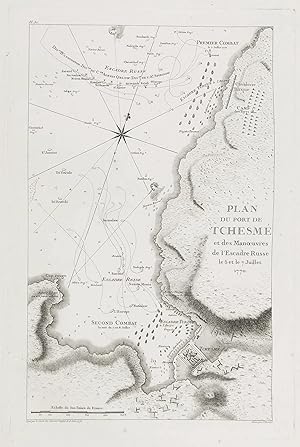 Immagine del venditore per Plan du port de Tchesme et des Manoeuvers de l'Escadre Russe le 5 et le 7 Juillet 1770" - Cesme Izmir Turkey Trkei sea battle map plan venduto da Antiquariat Steffen Vlkel GmbH