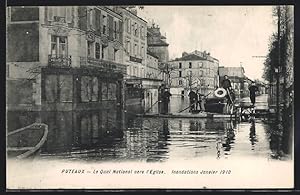 Carte postale Puteaux, Crue de la Seine 1910, Le Quai National vers l`Eglise