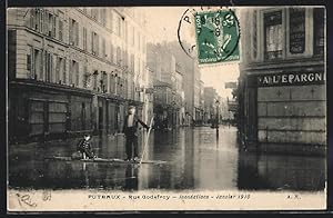 Carte postale Puteaux, Crue de la Seine 1910, Rue Godefroy