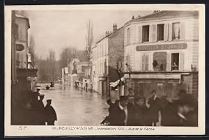 Carte postale Neuilly-sur-Seine, Crue de la Seine 1910, Rue de la Ferme, Pavillon St. James