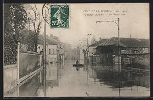 Carte postale Gennevilliers, Crue de la Seine 1910, Rue Saint-Denis