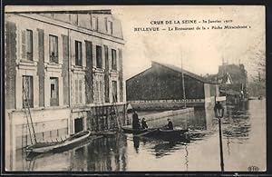 Carte postale Bellevue, Crue de la Seine 1910, Le Restaurant de la Peche Miraculeuse