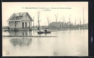 Carte postale Gennevilliers, Crue de la Seine 1910, Avenue du Pont de St-Ouen, La Sablière